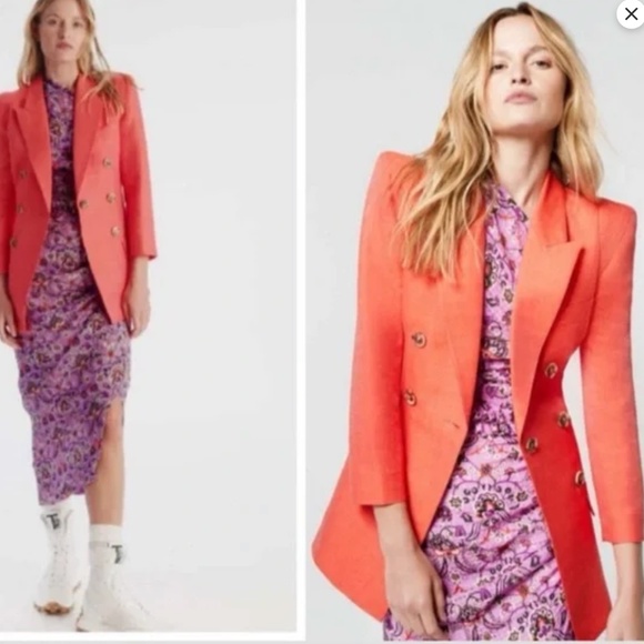 NWOT SMYTHE Pagoda Blazer in Watermelon Size 6 Coral Red Pin Linen Structured - Picture 1 of 6